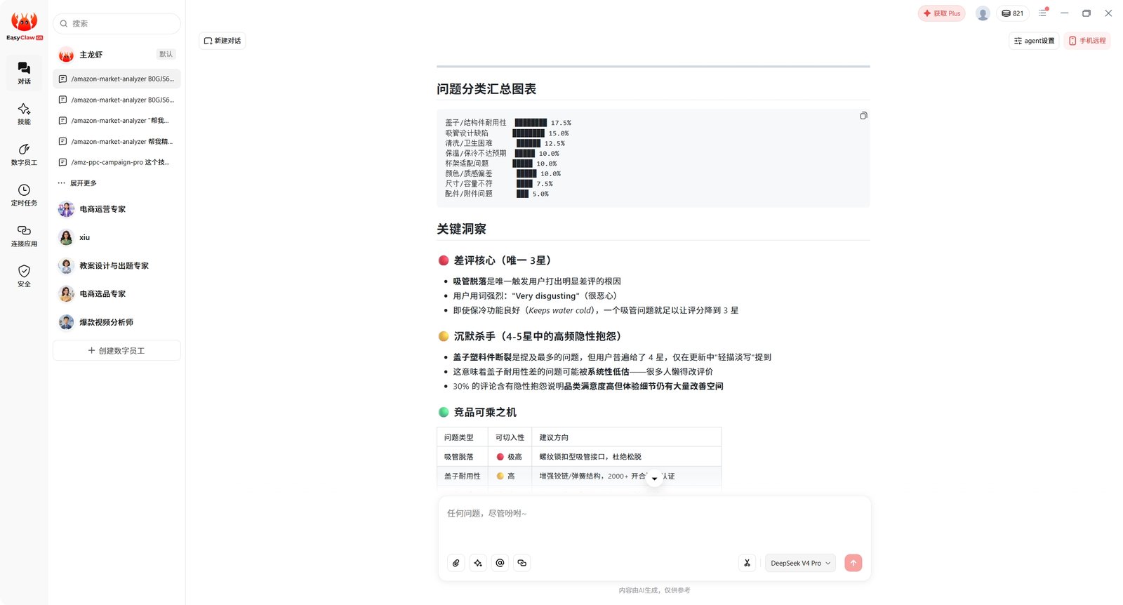 竞品差评痛点分析 — 亚马逊评论采集 skill 输出